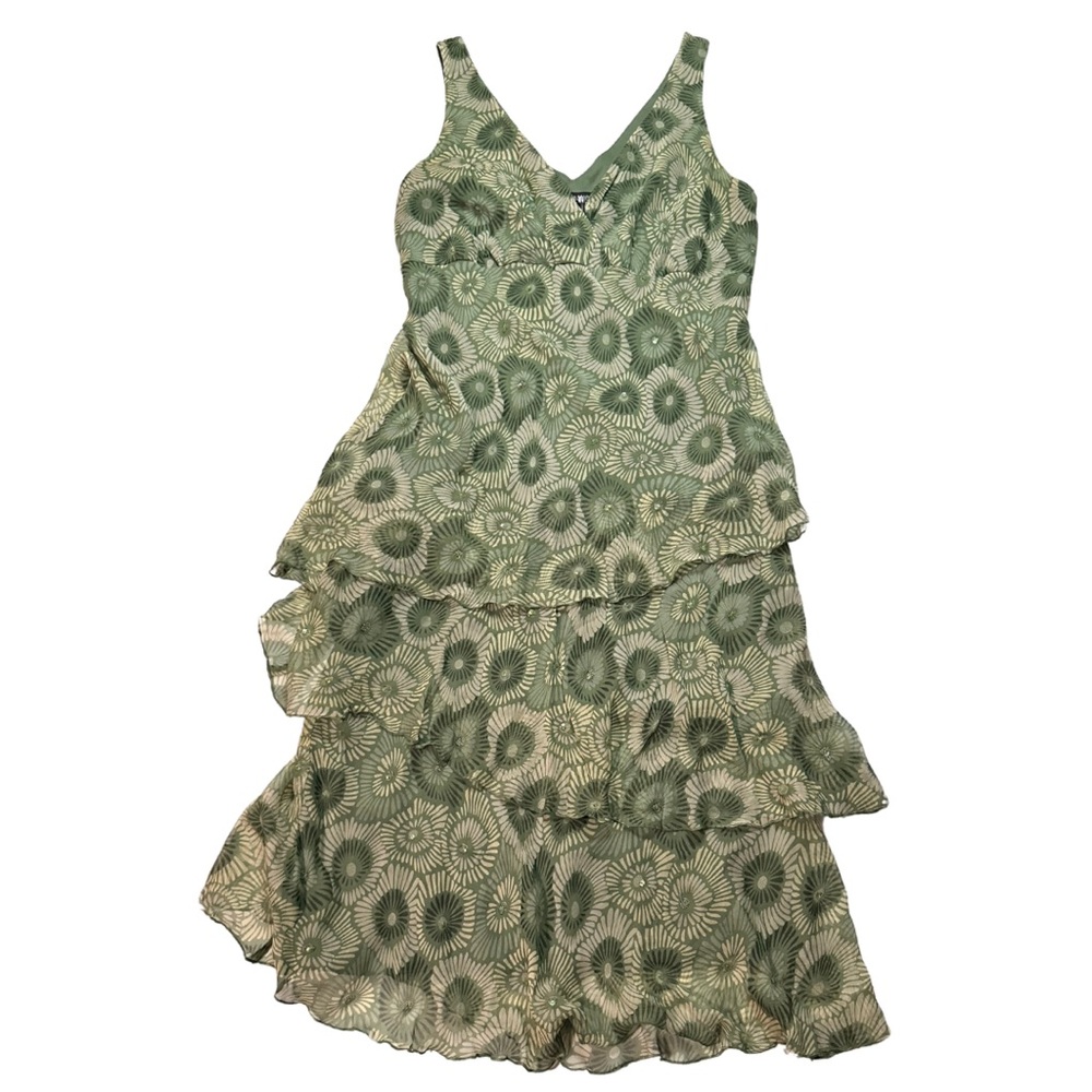 Jonathan Martin Women’s Size 10 Sleeveless Layered Ruffled Dress Sage & Ivory